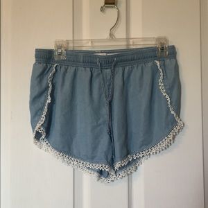 Soft denim and lace shorts.